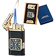 Torch Lighter, Magic Dual Flame Lighter with Portable Size, Windproof Lighter with Visible Fuel Tank, Adjustable Flame Refillable Butane Lighter for Men Friends Gifts (Without Butane)-Matte Black-g