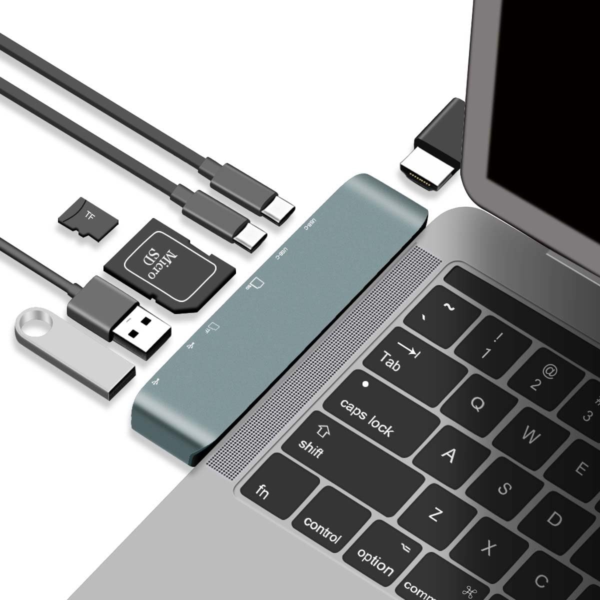 Cellay USB C Hub 7 in 1 Thunderbolt 3 Type-C Adapter with HDMI, SD/TF Card Reader