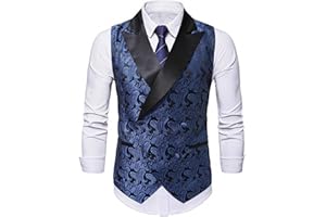 YONGHS Mens Paisley Suit Vest Formal V Neck Double Breasted Dressy Waistcoat Prom Party Tuxedo Vest