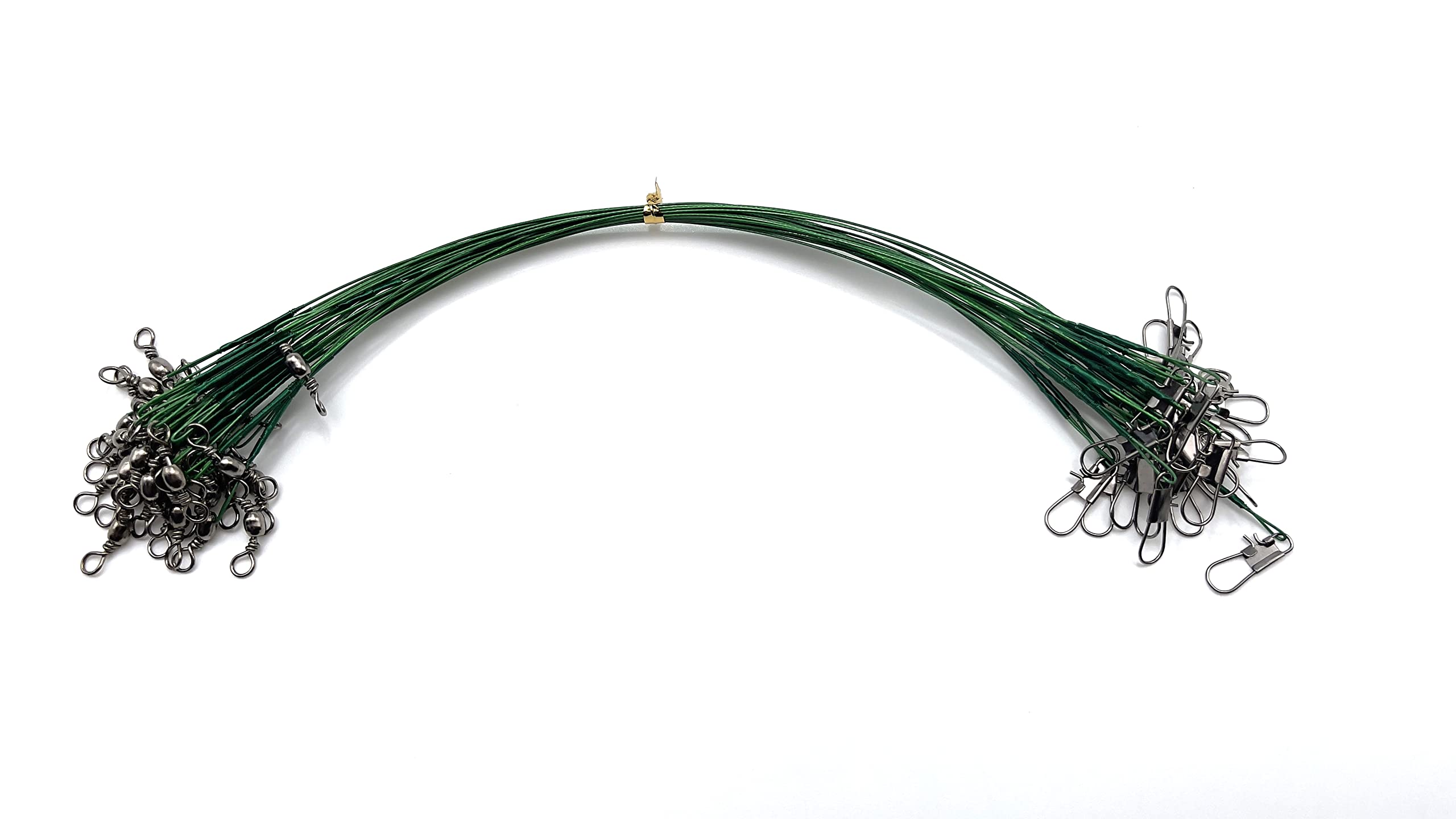 EVERBAY Fishing Leaders Anti Bite Stainless Steel Fishing Line with Swivels Snap Wire Leader for Connect Lures Bait Rig Hooks, Nylon-Coated Fishing Gear Fishing Gift, Green, 20cm/30pcs