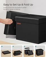 SONGMICS Storage Ottoman Foldable 31x41x31 cm Foot Stool 130 kg Ink Black view 6