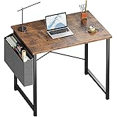 OLIXIS Computer Desk 31 Inch Home Office Desks for Small Spaces, Gaming Writing Study Work Table with Storage Bag for Bedroom, Rustic Brown