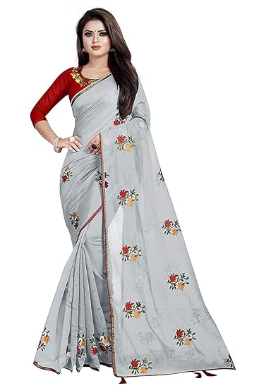 Womens Latest Festive Wear Saree Collection 2019 Embroidered Work Banglori Cotton Saree With Blouse Piece (Most Purchase in 2019 for featival season)