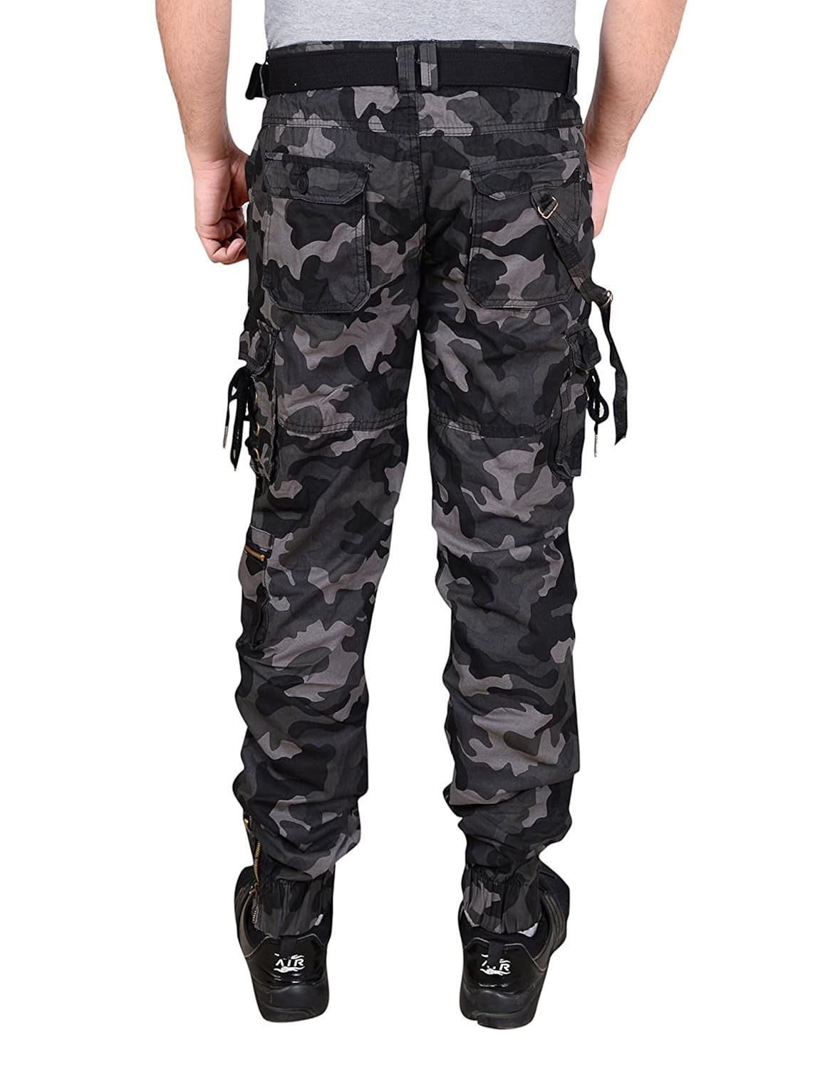 krystle men's cotton dblack army relaxed fit zipper dori cargo jogger pants