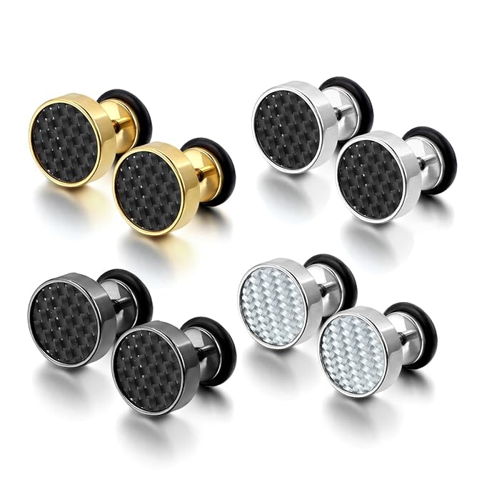 Cupimatch 4 Pairs Stainless Steel Women Stud Earrings for Men Cool Ear Plugs Piercings