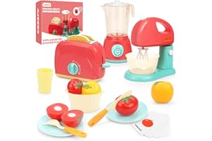 COBEFY Play Kitchen Playset for Kids, Toy Kitchen Appliances Includes Blender, Toaster, Mixer, Play Cutting Fruits & Learnning Cards, Pretend Play Gift for 3 Years Old & Up Girls Boys Toddler Children