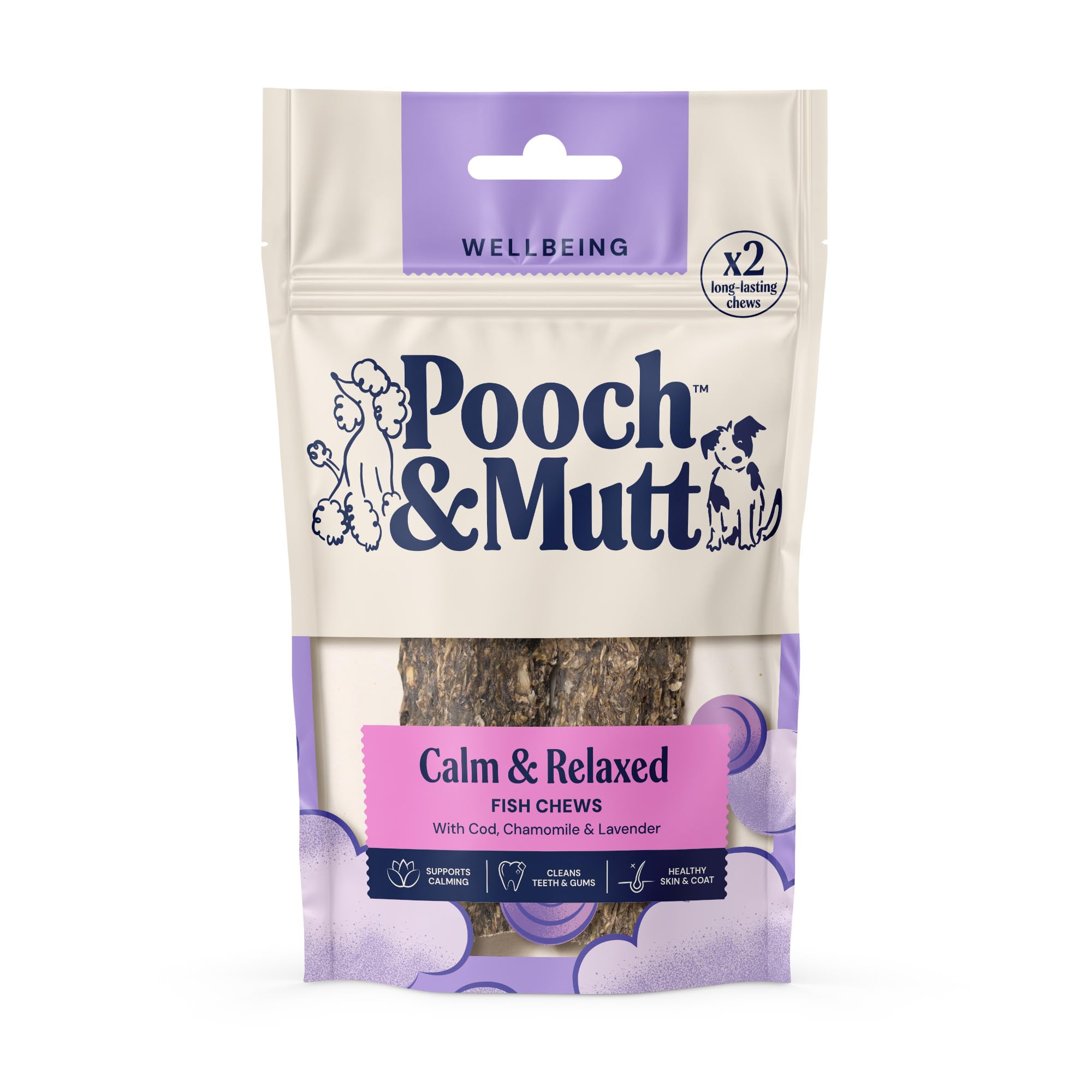 Pooch & Mutt - Calming Chew Treat, Long Lasting Fish Hide Chews for Calming, 90g (2 chews) (packaging may vary)