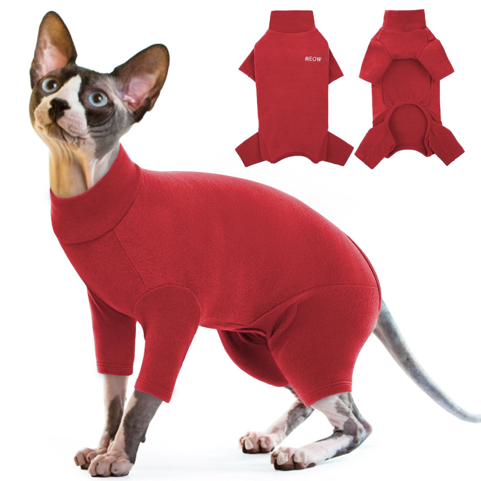 Cat Onesie Surgery, Sphynx Cat Onesie Sphynx Fleece(Red, L)