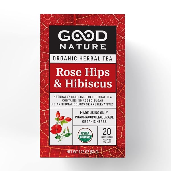 GOOD NATURE ORGANIC HERBAL TEA (PACK OF 3) – 60 TOTAL TEA BAGS (ROSE HIPS AND HIBISCUS)