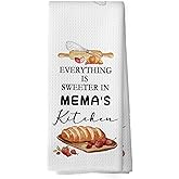 Mcehtle Mema Gifts Kitchen Towels, Grandma Gift for Grandmother, Grandma Gifts from Grandkids Grandchildren, Everything is Sweeter in Mema's Kitchen Decorative Tea Towel Dish Towels 16x24 Inch