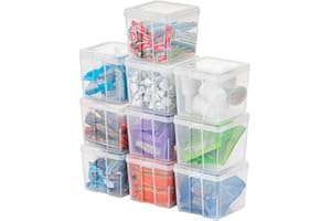 IRIS USA Vertical Plastic Flip Top Storage Containers Bins with Lids for Pantry, Home, Office, Organization, Small, Stackable Hinged Organizer with Latches, Clear, 10 Pack