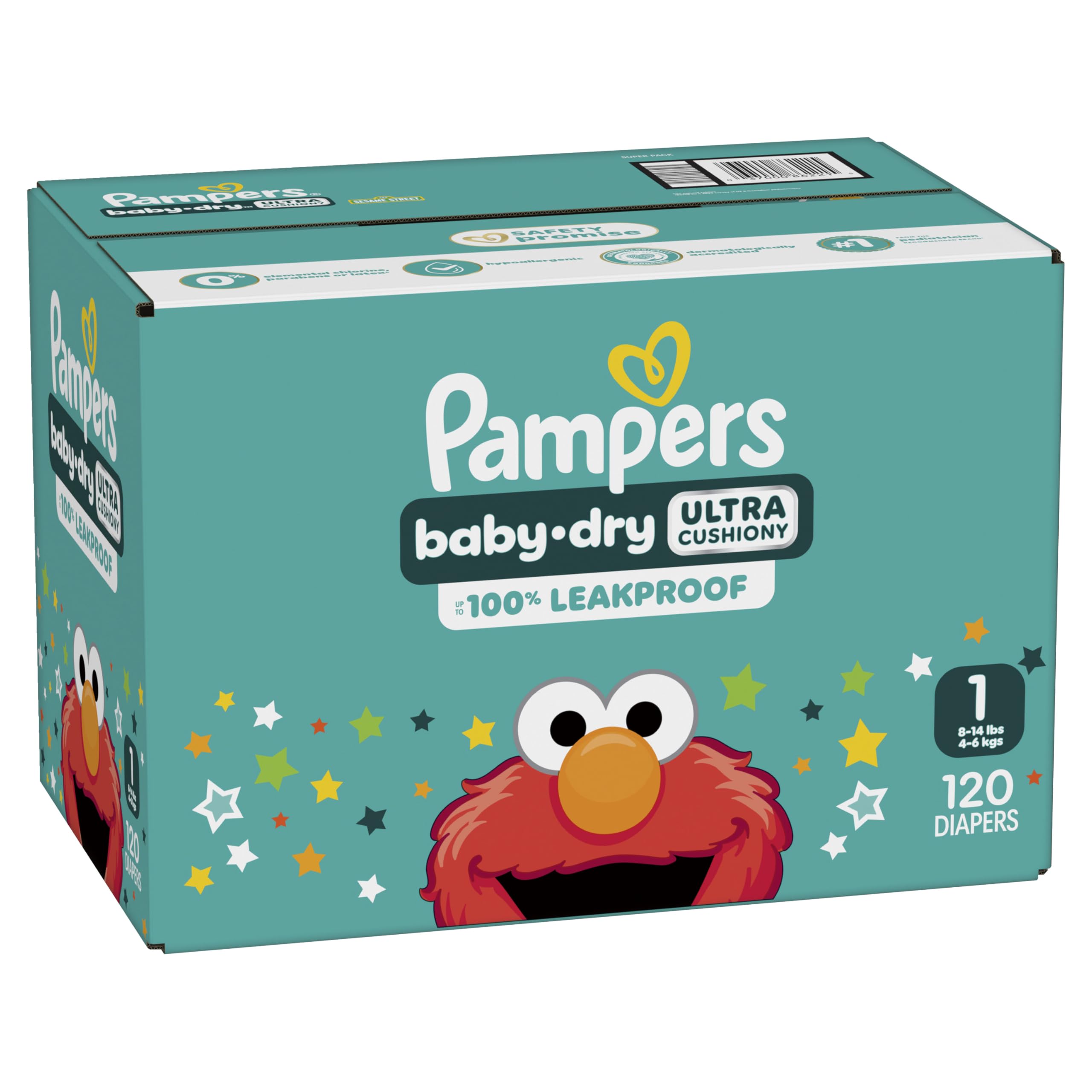 Pampers Diapers - Baby Dry - Size 1, 120 Count, Absorbent Disposable Infant Diaper (Packaging May Vary)