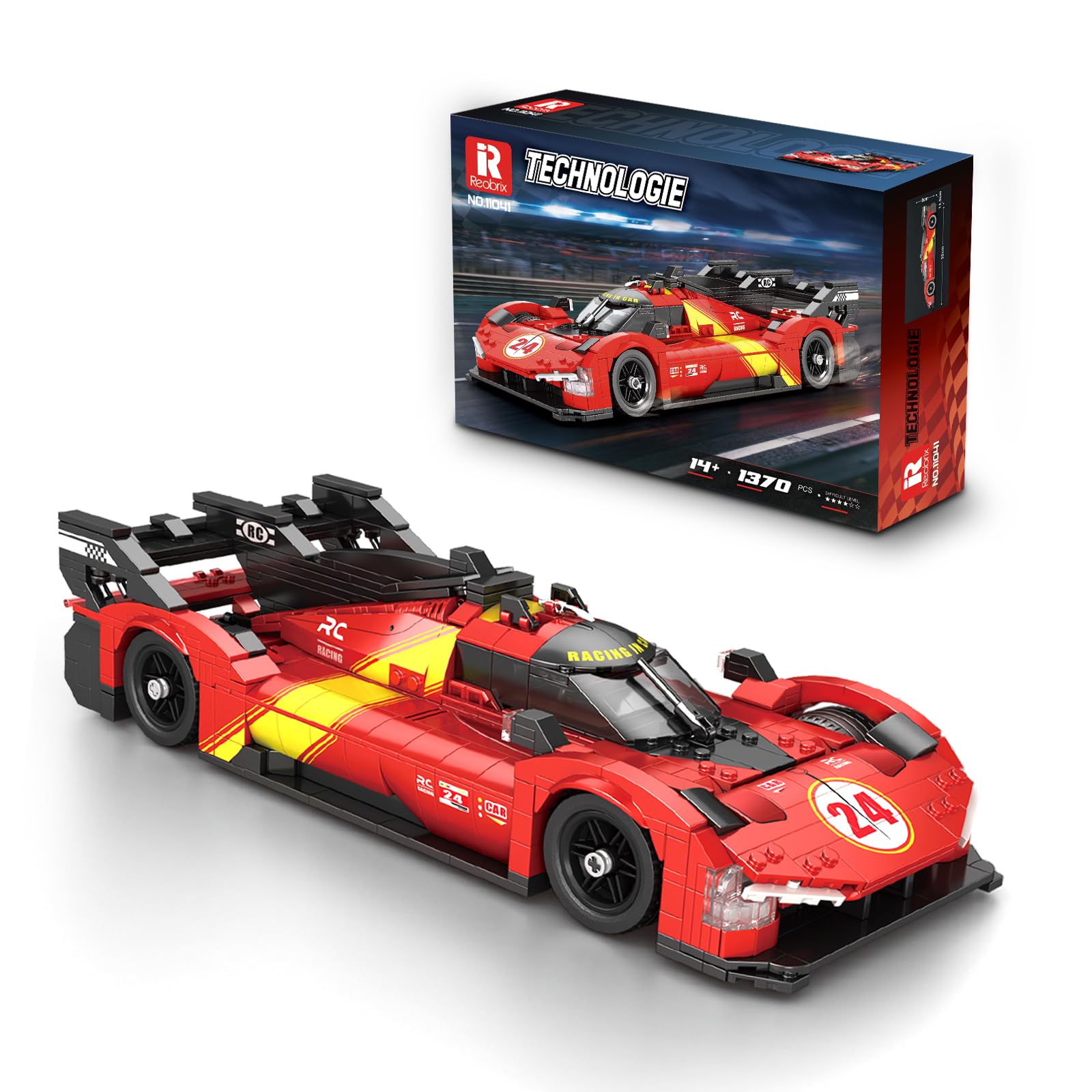 Reobrix Super Sports Car Building Blocks Sets,11041 1:16 Le Mans Racing Car Model Building Toy Supercar Building Sets for Motorsport Fans Adults, Collection Display for Home Office Gift (1370PCS)