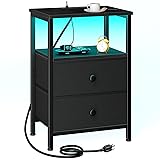 LOAKEKEL Nightstand with Charging Station, End