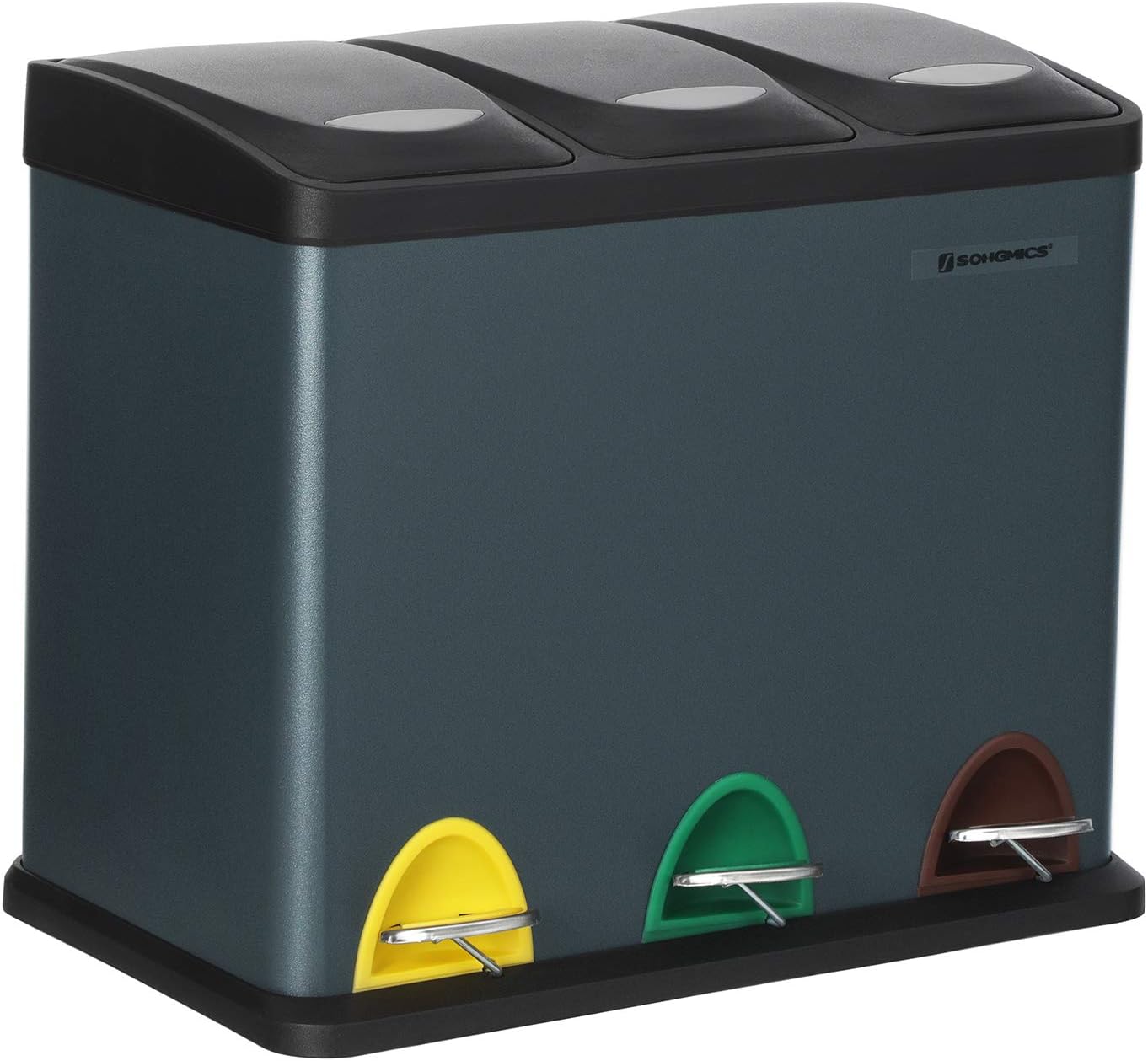 SONGMICS Recycling Bin, 3in1 Pedal Bin, 24Litre Metal Rubbish Bin