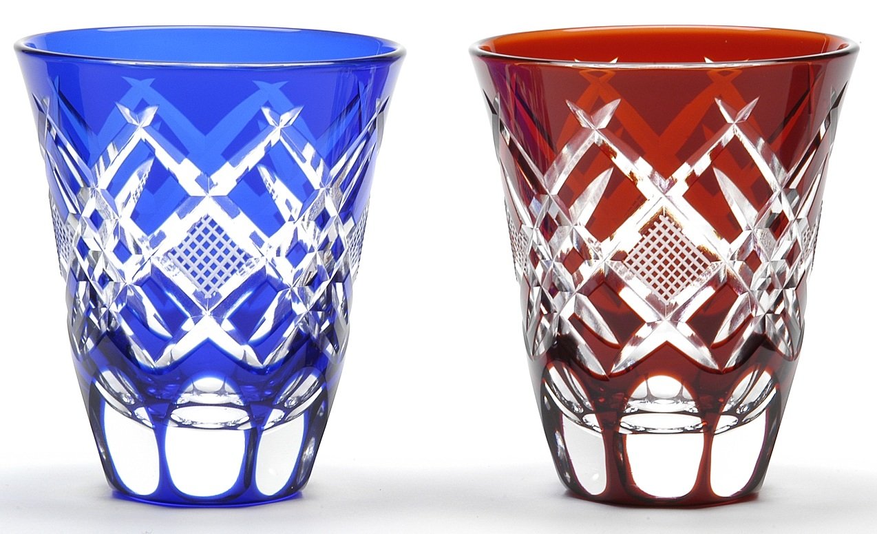 Japanese Edo-Kiriko (Cut Glass) Sake Cups A Pair of
