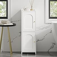 Hzuaneri Bathroom Storage Cabinet, Corner Floor Cabinet with 2 Doors and Adjustable Shelf, Narrow Toilet Paper Cabinets, Bath