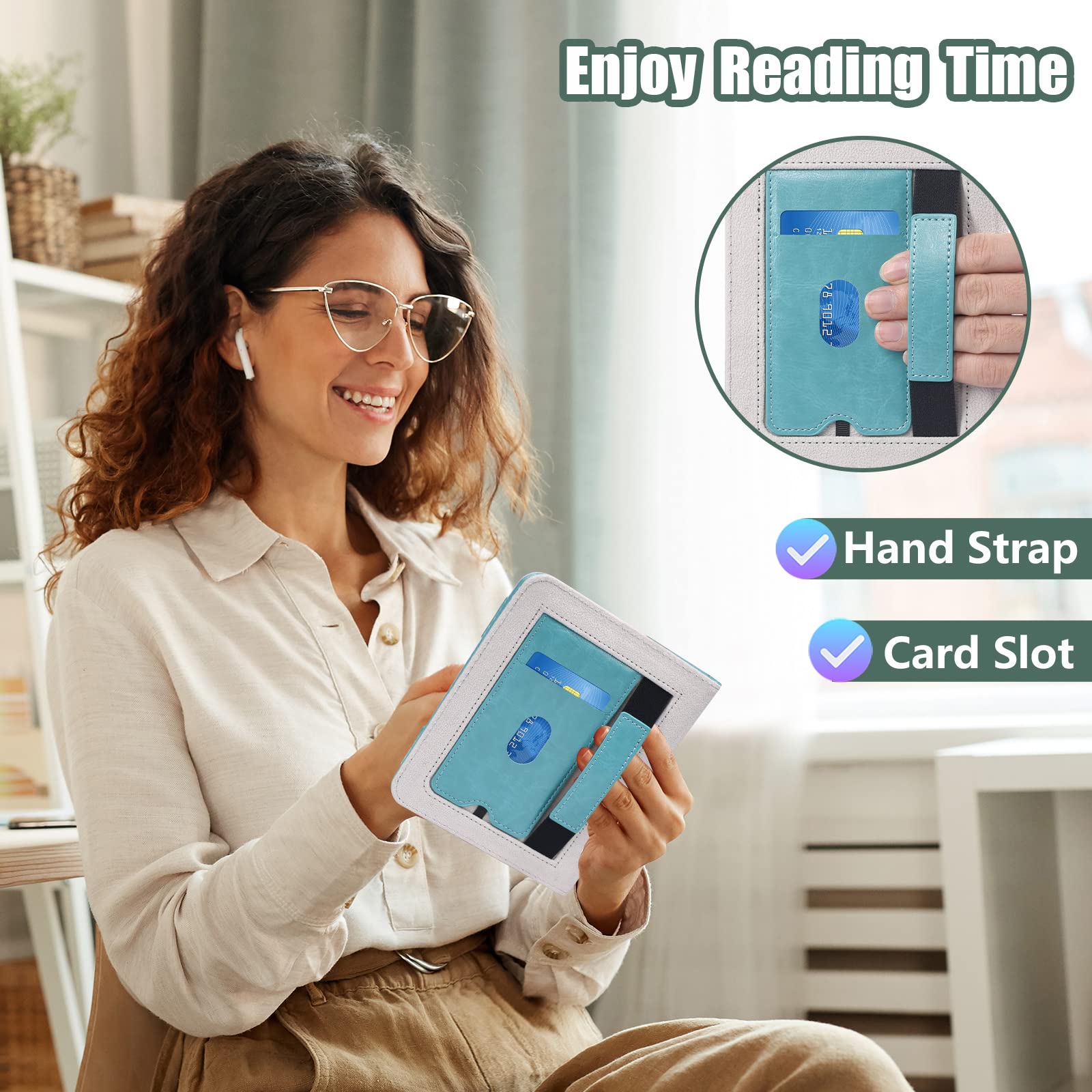 ACdream Case for Nook Glowlight 4 2021 / Nook GlowLight 4e 2022, Hands Free Stand Protective Durable Premium PU Leather Cover with Magnet Closure, Hand Strap, Card Slot, Sky Blue
