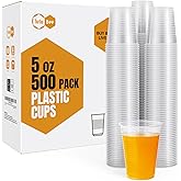 Turbo Bee 5oz Disposable Plastic Cups 500 Pack - Small Drinking & Sample Cups, Bulk Multi-Use Tumblers for Beverages, Mini Desserts, Home, School, Parties, or Commercial Use