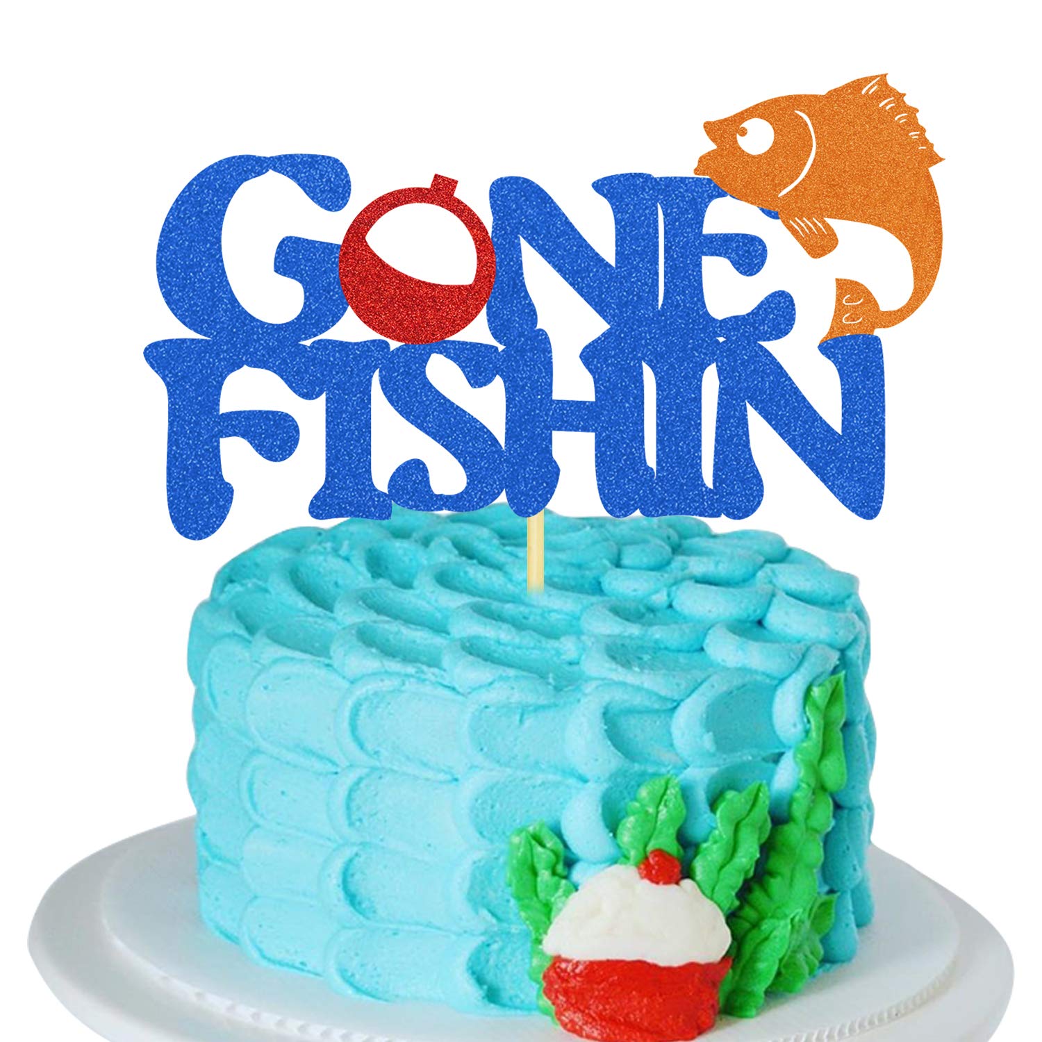 KAPOKKU Gone Fishin Birthday Cake Topper Fishing Themed Party Cake