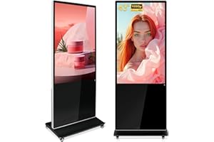 PWR4GTR 43 Inch Digital Signage, FHD 1080P Commercial Interactive Kiosk Floor Standing Android Totem Indoor Advertising Display with 500 Nits High Brightness, 2+32GB, Non-Touch
