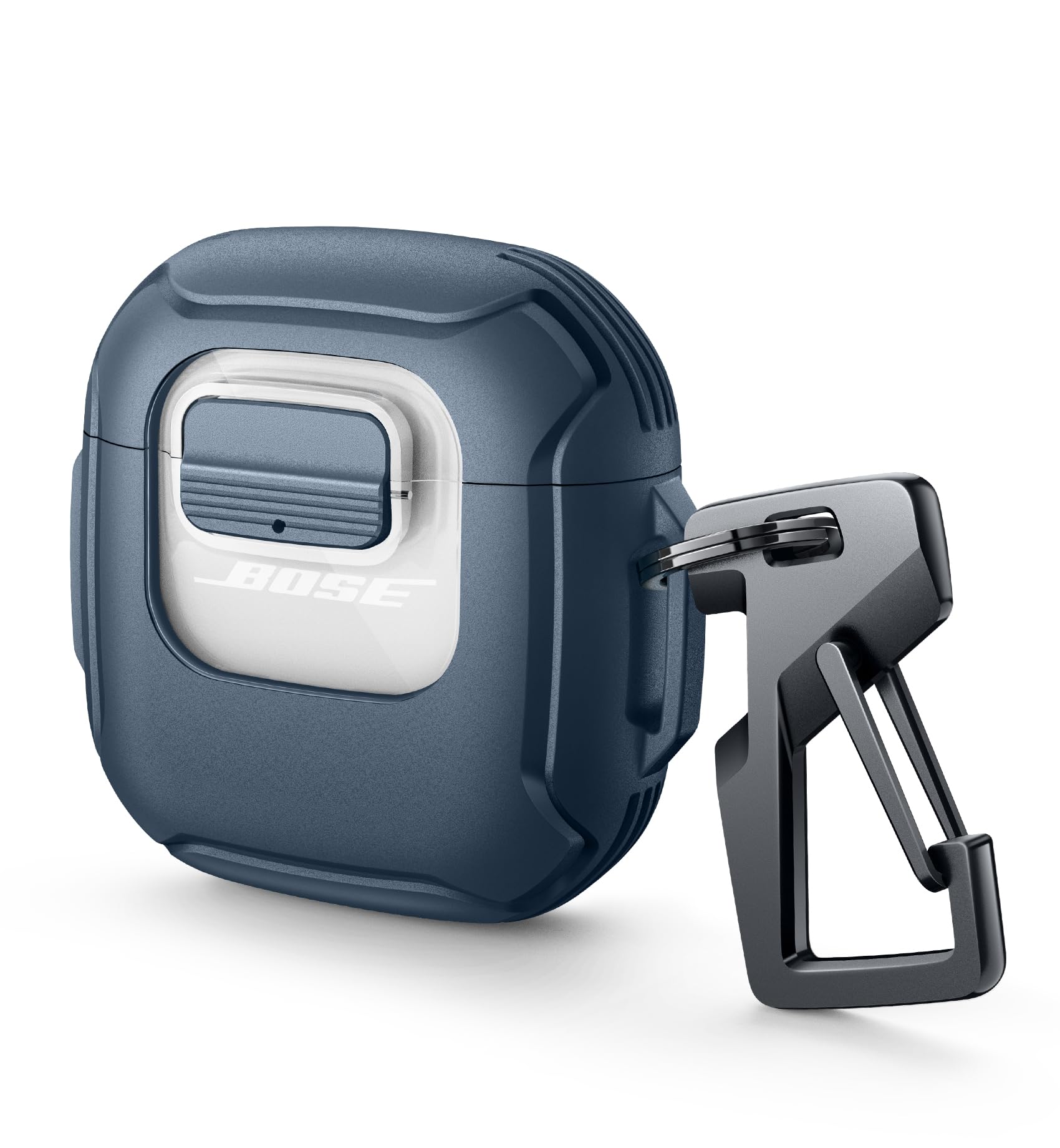 Dexnor Bose QuietComfort Earbuds II & Ultra Case, Secure Lock Clip Rugged Case, Shockproof Protective Cover, Carabiner & Keyring - Navy Blue