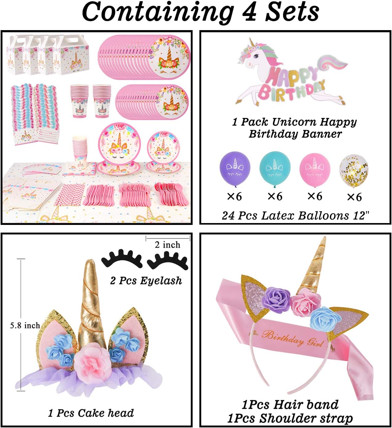 218 Pack Unicorn Party Supplies Set, Unicorn Birthday Packs Includs Flatware,Spoons,Plates,Tablecloth,Cups,Straws,Napkins,Invitation cards, Balloon,Box,Banner,Cake Topper: Toys & Games