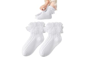 Girls Cute Ruffle Socks, Double Lace Frilly Dress Socks for Little Girl,Kids Cotton Lolita Sock Lettuce Edge Church Sock