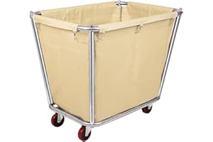 LORQING 10 Bushel Laundry Basket with Wheels Commercial,Large Stainless Steel Laundry Cart Commercial Home for Transport Clothes, Store Sundries，35.4" Lx25.6 Wx31.5,176 Lbs Load(light yellow)