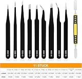 Ainiv Precision Tweezers Set 11Pcs Anti-Static ESD with Micro Wire Cutter view 2