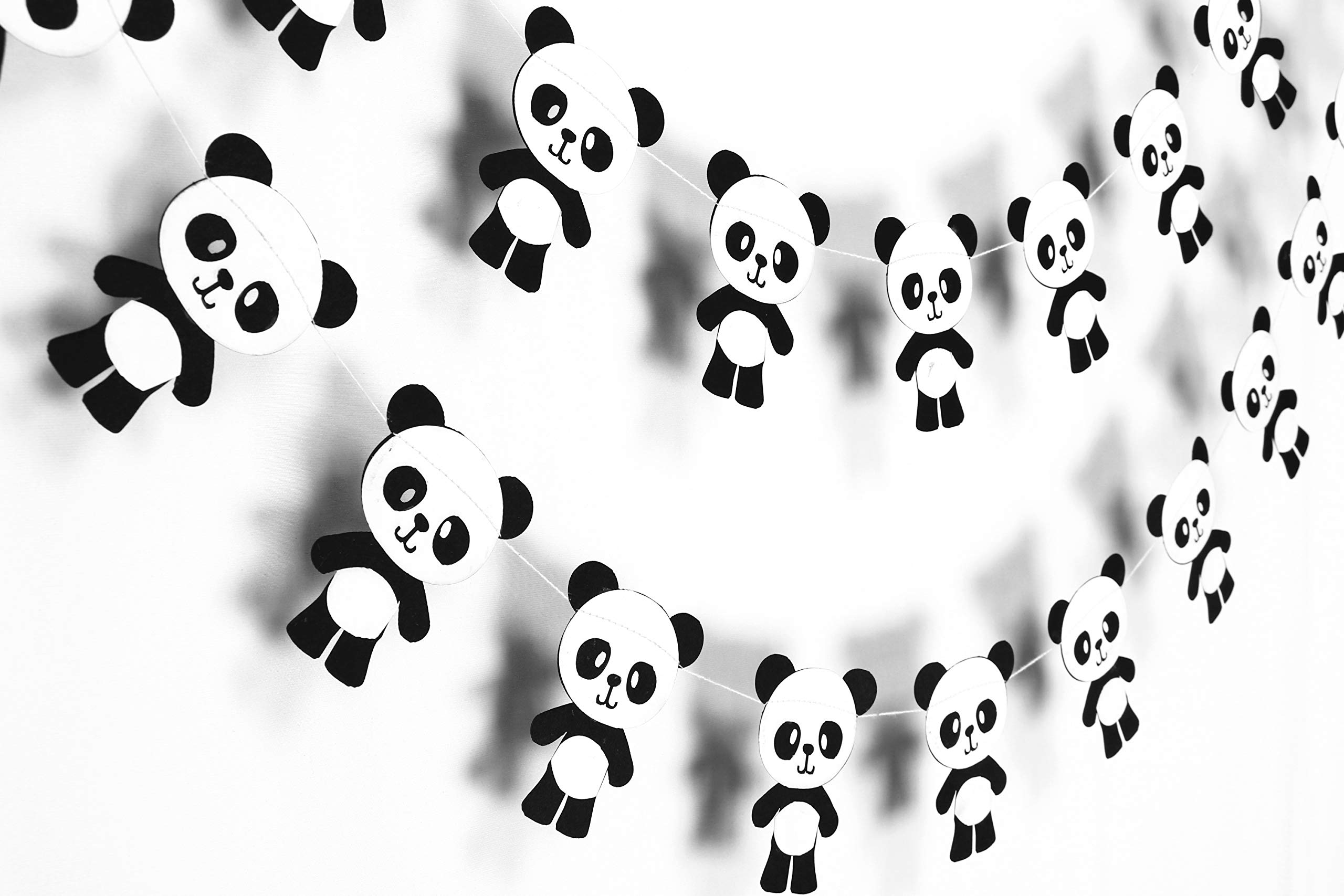 Gifttoys Panda Bear Birthday Decorations, Paper Garland, 12 Feet Length, Black and White Colors, Straight Shape