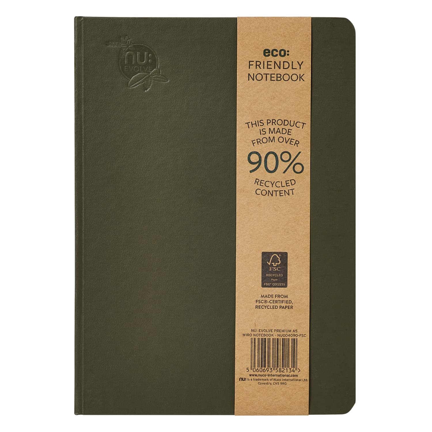 NU: Notebooks - Evolve Premium Range - Green B5 Notebook - Casebound Notebook - Recycled Notebooks - Eco Stationery - 120 Pages