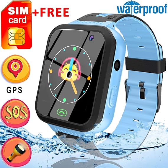 2019 Upgrade Kids Smart Watch Phone [Free SIM Card] GPS Tracker Watch-Waterproof 1.44