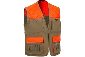 BASSDASH Multi Pockets Upland Field Bird Hunting Vest Blaze Orange Brown Water Resistant Rip Stop for Men Women