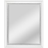 MCS 22x28 Large Wall Mirror, White Woodgrained Frame with Silver Embossed Detail & Beveled Detail Mirror, Vertical & Horizont