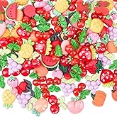SOFPLATE 120Pcs 4 Styles Strawberry Resin Charms Flatback Craft Embellishments Opaque Colorful Cherry Grape Orange Fruit Food Themed Aesthetic Cabochons for Scrapbooks Hair Clip Phone Case DIY Decor