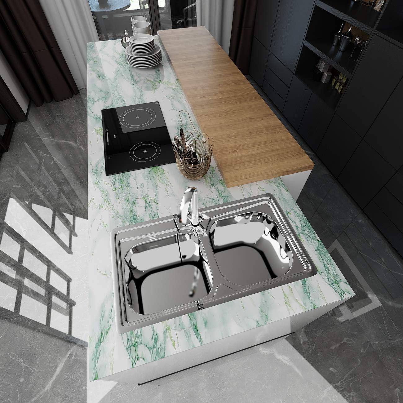 VEELIKE Marble Wallpaper Vinyl Kitchen Worktop Covering Self Adhesive Sticky Back Plastic Roll 40cm x 300cm Contact Paper Washable Wallpaper for Kitchen Bedroom Dining Room - Image 3