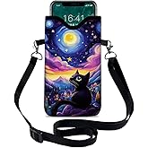otilil Neoprene Cell Phone Sleeve Pouch Case Bag with Crossbody Strap Neck Lanyard for Women 7.1 X 3.9 in Sky Cat