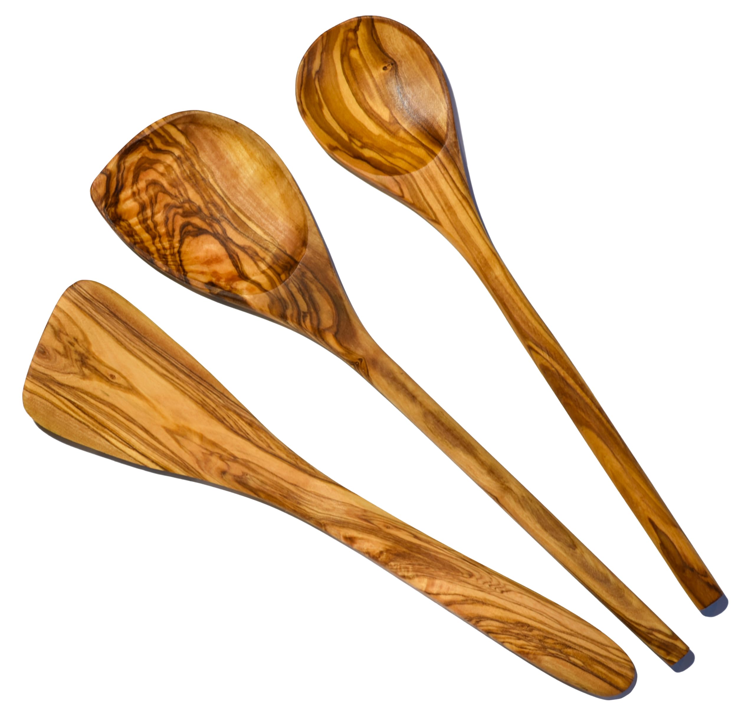 Cleminson Handcrafted Olive Wood Utensils – Wooden Spatula, Spoon & Sauce Spoon with Corner or 3-Piece Set (3-Piece Set)