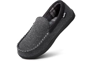 HOMETOP Men's Comfy Micro Wool Moccasin Slippers House Shoes Indoor/Outdoor