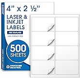 4" X 2 1/2" Printable Shipping Address Labels Compatible with Inkjet and Laser Printers - 500 Sheets, 4000 Total Matte White Paper Stickers for Mailing - Spartan Industrial Template R020