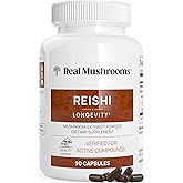Real Mushrooms Reishi Mushroom Capsules - Handpicked Organic Mushroom Extracts - Red Reishi for Tranquil Daily Wellness with Verified Beta Glucans Vegan, Non-GMO, No Grain Fillers, 90 ct