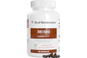 Real Mushrooms Reishi Mushroom Capsules - Handpicked Organic Mushroom Extracts - Red Reishi for Tranquil Daily Wellness with Verified Beta Glucans Vegan, Non-GMO, No Grain Fillers, 90 ct