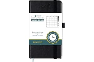 BEZEND 2 Year Pocket Calendar 2025-2026 - Small Monthly Planner for Purse 6.5" x 3.5", Runs Jan 2025 to Dec 2026, 100 GSM Paper, Pen Loop & Notes, PU Leather Hardcover in Black