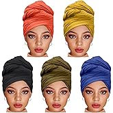 ZRQ 5 Pieces Solid Color Multicolor Combination Stretch Hijab Extra Long Head Scarf Jersey Turban Fashion Headband Soft Head Wraps for Women (Black,Denim Blue,Orange,Army Green,Turmeric)