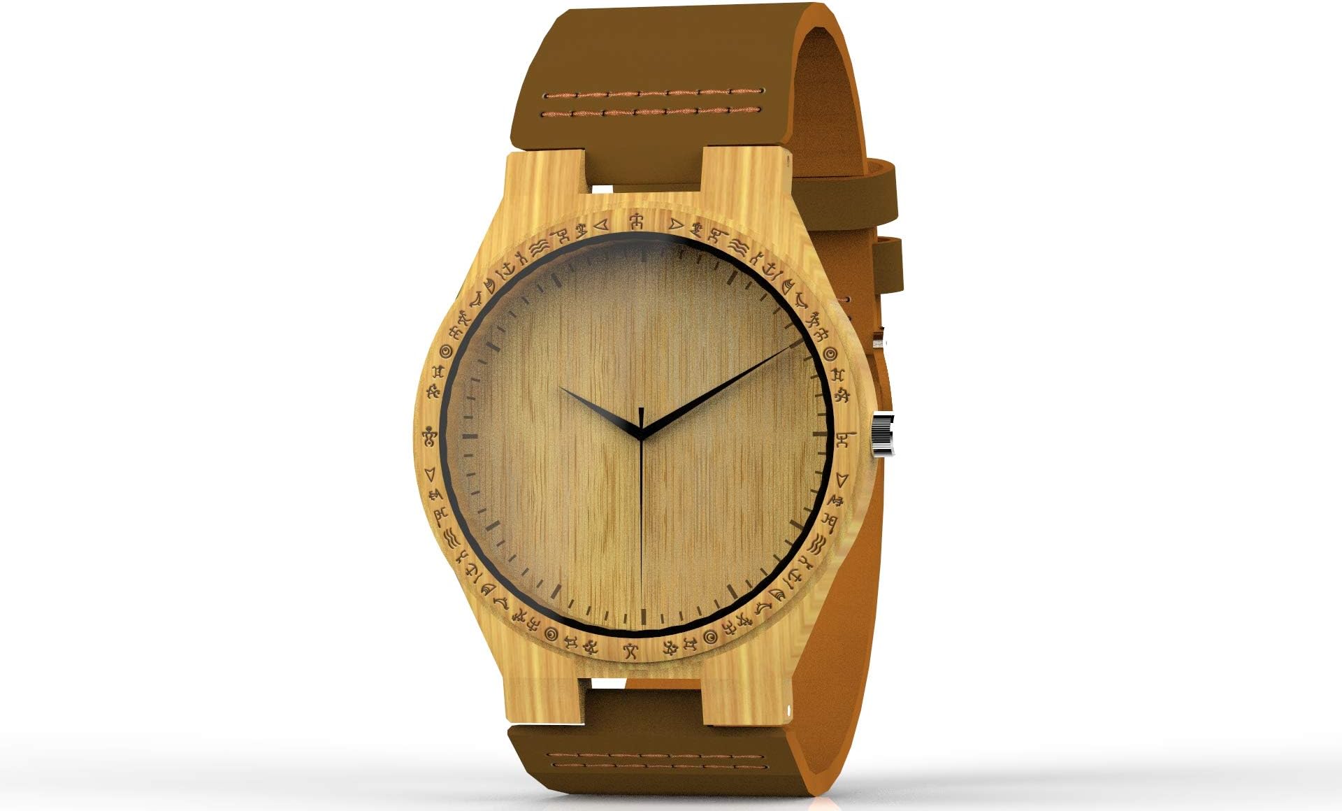 KahalaHandmade Acacia Koa Wood Watch Made w/Hawaiian Petroglyphs and Cowhide Strap Brand- HGW-24AK45