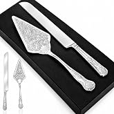 Nagpew Wedding Cake Cutting Set, Stainless Steel Cake Knife and Server | Silver Vintage Pizza Cutter and Serving Spatula for Wedding, Anniversary, Engagement, Birthday, Party
