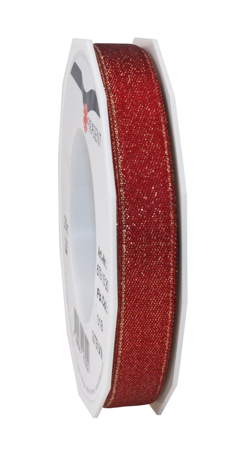 Präsent - Glitter Satin Ribbon Bordeaux-Gold 20-m-Roll 15 mm width — image 1