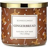 Christmas Candle, Christmas Gingerbread Candles, Candle Gifts for Women Xmas Decorations, Large 3 Wicks Scented Candle for Xmas, 14 oz Soy Wax Candle
