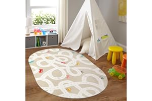 LIVEBOX 4'x6' Toy Car Rug for Kids Room, Machine Washable Area Rug, Non-Slip Road Mat for Playroom, Educational Car Playmat for Nursery, Skin-Friendly Carpet for Bedroom, School